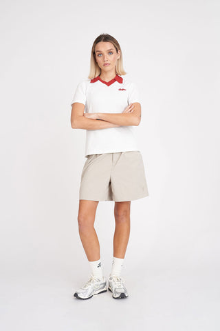 BIRDIE SS POLO CHALK/FLAG RED
