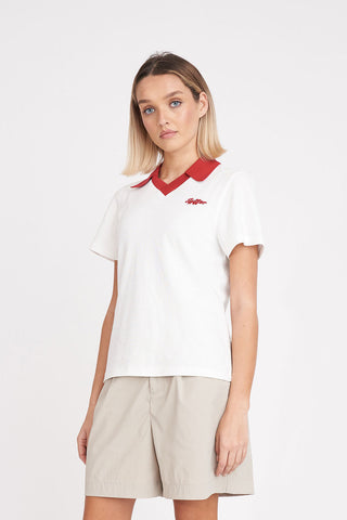 BIRDIE SS POLO CHALK/FLAG RED