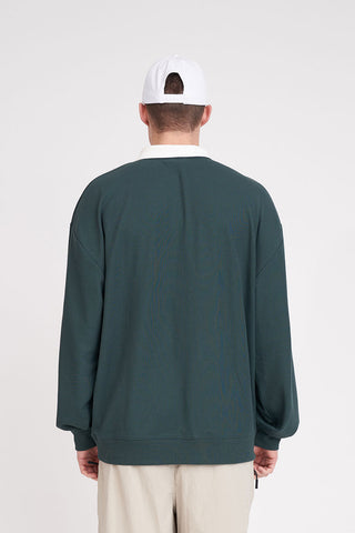 MENS PIQUE RUGBY CREW GOLF GREEN