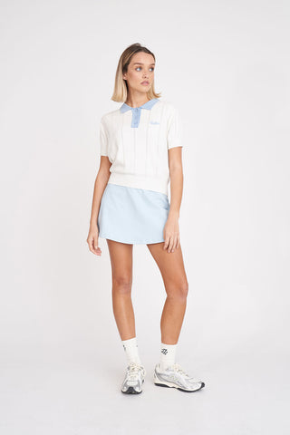 LINE KNIT POLO CHALK/ICE BLUE