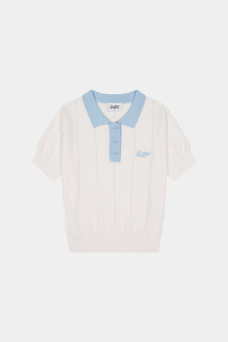 LINE KNIT POLO CHALK/ICE BLUE