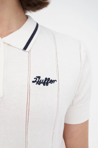WOMENS LINE KNIT POLO CHALK/NAVY