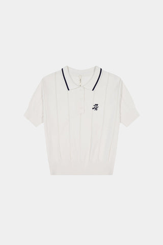 WOMENS LINE KNIT POLO CHALK/NAVY