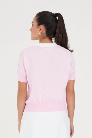 WMNS LINE KNIT POLO CAMELLIA/WHITE